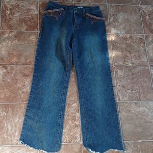 EUC Jazzie Stretch Wide Leg Brown Glass Embellished Jeans Size 7/8